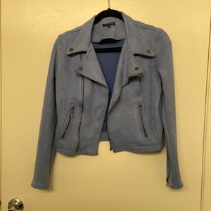 Fashion nova Shine star moto motorcycle jacket blue suede sz s
